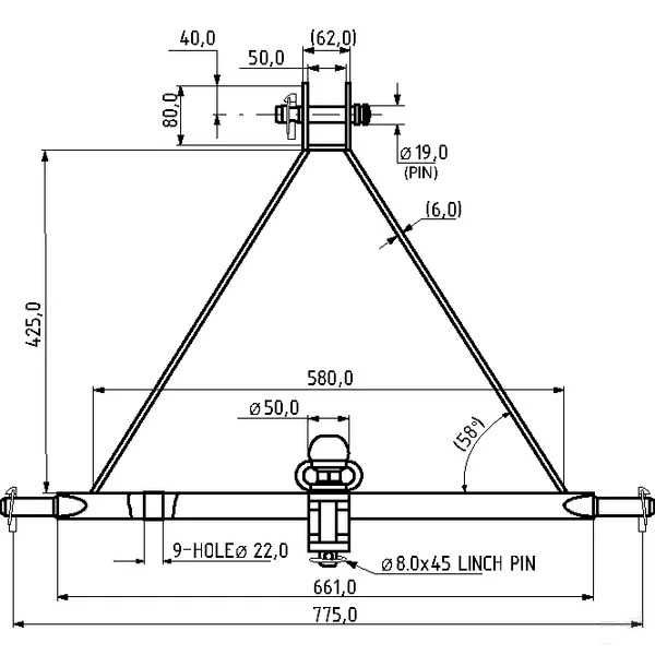 Consola remorcare in 3 puncte pentru tractor, 3.5T