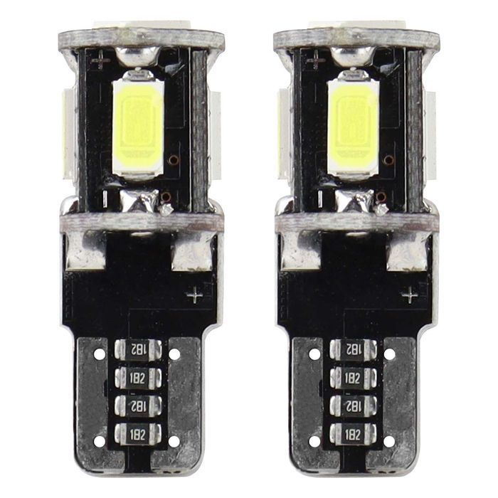 Bec de pozitie tip LED Canbus, T10 W2.1x9.5 W5W, 12V 2W, 5 SMD 5730, culoare alb, Amio, set 2 buc