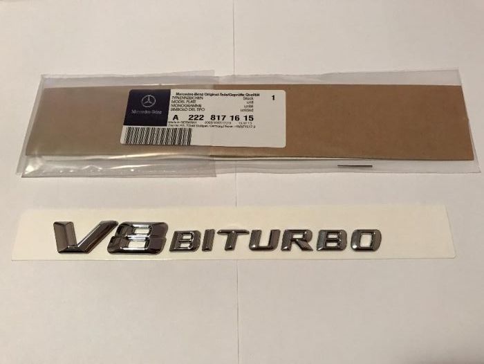 Emblema compatibila Mercedes V8 BITURBO abs aripi  crom/negru