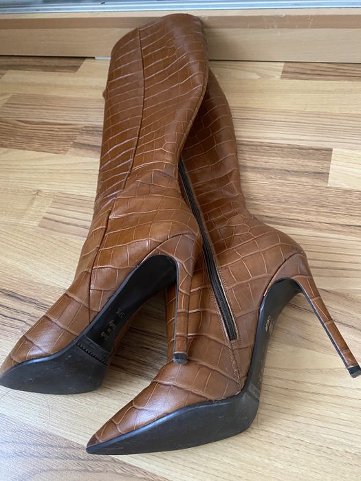 Cizme piele naturala, maro croco, marimea 37