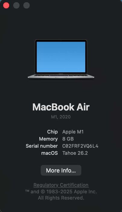MacBook Air 13" M1 2020 – 8GB RAM / 256GB SSD + încărcător