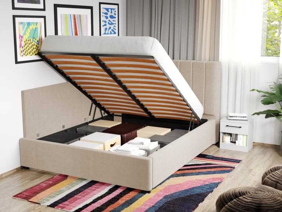 Pat Tapitat de colt saltea de 190 Adam Bej Falcone 102 rabatabil+lada