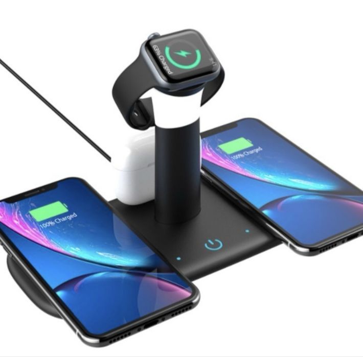 Безжично зарядно за мобилни устройства 3 в 1 + лампа