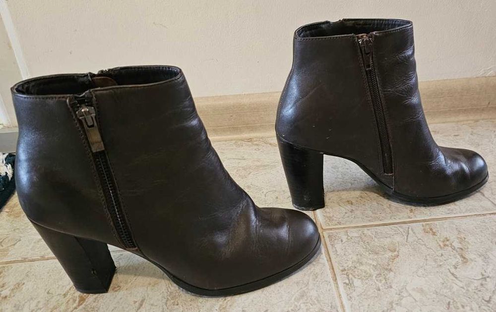 Дамски боти от естествена кожа, пролетно-есенни, тъмно кафяви