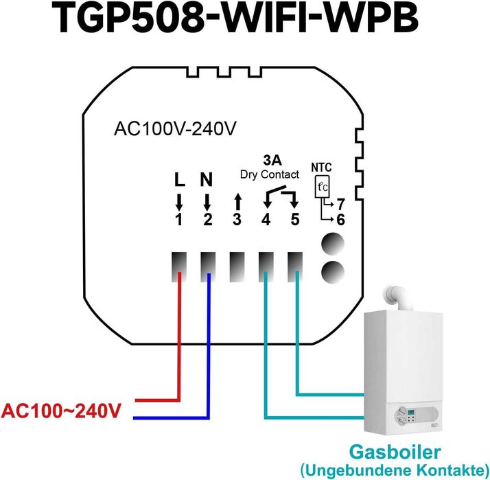 Termostat inteligent WiFi Beok TGP508WIFI-WP/B,centrala termică pe gaz,incalzire pardoseala apa Smart Life Google Home,Alexa,max. 3A