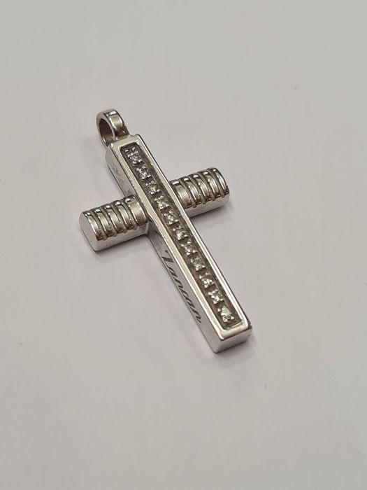 Pandantiv cruce aur alb18k, cu diamante naturale, PAN1