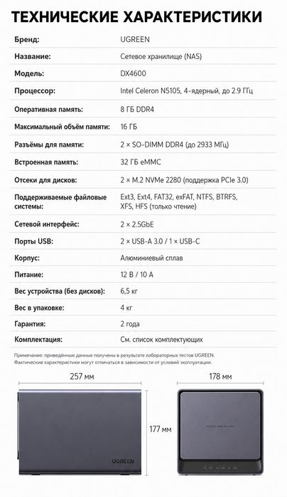 UGREEN Nas DX4600 Сетевое хранилище облачное хранение