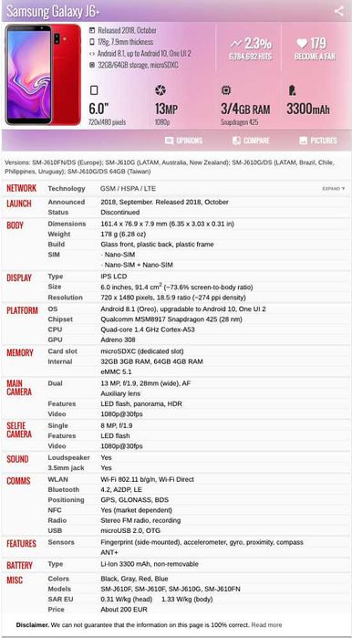 Телефон Samsung galaxy J6+