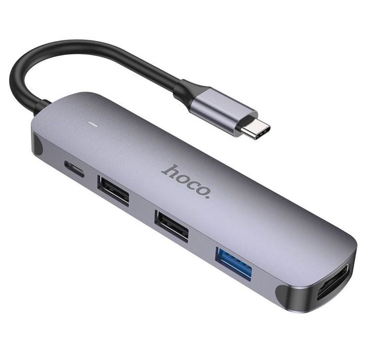 Type-C хаб Hoco HB27: 100w, HDTV, USB 3.0, 2×USB 2.0, PD зарядка HUB