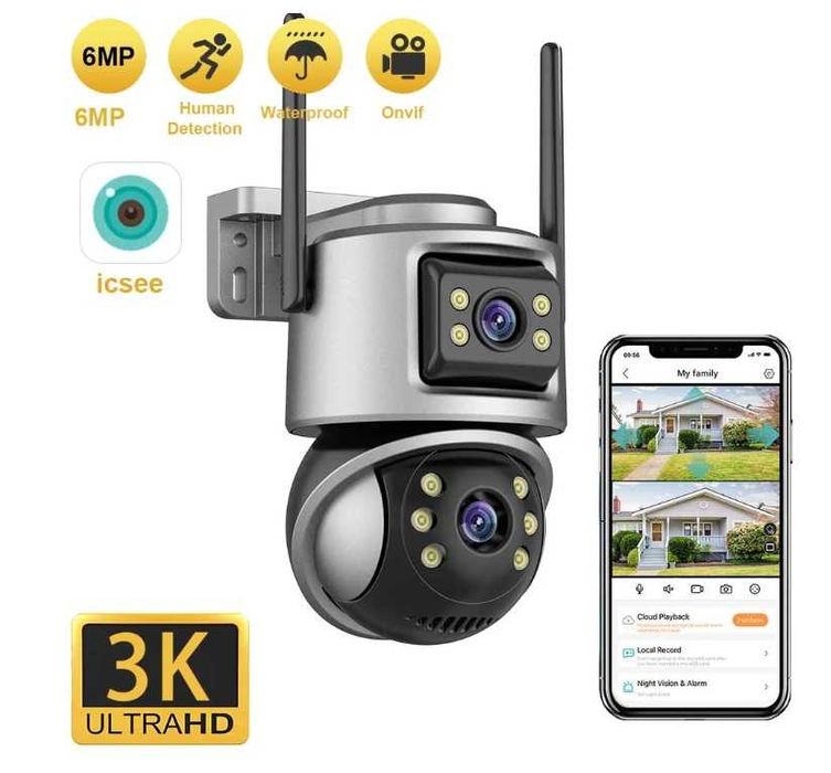 Двойна Външна WiFi Камера A32 с два ектрана 4MP+4MP, ICSee