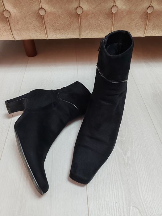 Botine piele întoarsă Black