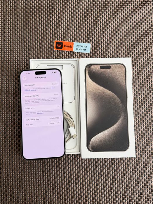 100% Батерия iPhone 15Pro MAX Лизинг от 27E/мес natural Titanium 256GB