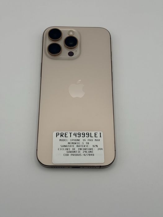 MAGAZIN VINDEM IPHONE : Iphone 16 Pro Max | 1 TB |  Gold | Garantie  24 luni