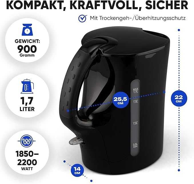 Електрическа кана Clatronic 1.7 л, 2200 W, с филтър против котлен камък