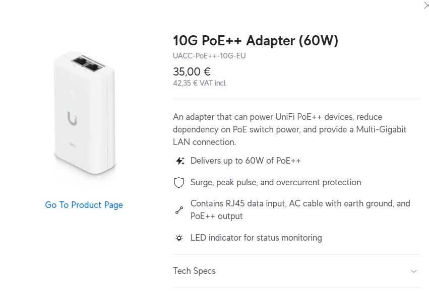 Injectoare Ubiquiti POE++ 80/60w 1/10Gbps noi