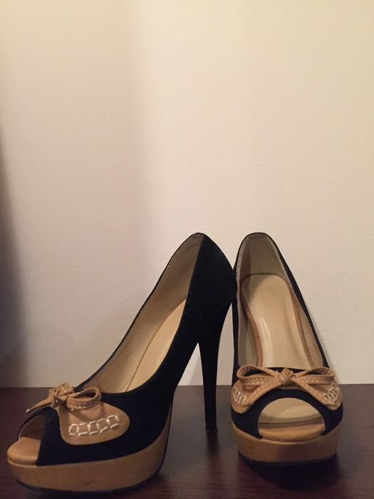 Pantofi dama cu toc, negru-maro, marime 36