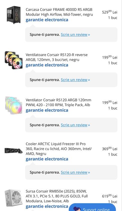 Carcasa Corsair 4000D + Aio 360+ 12 Ventilatoare Corair + Sursa 850w