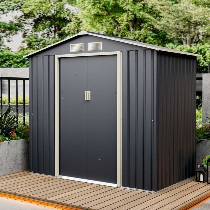 Casuta magazie gradina 213x131x195 cm, usi culisante si baza metalica