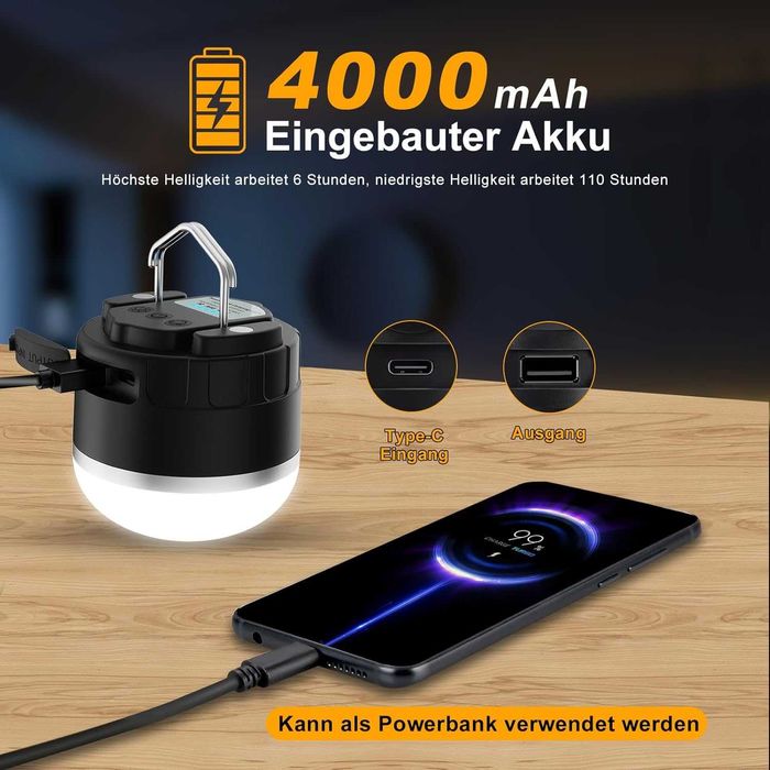 LED къмпинг лампа с акумулаторна батерия - преносима външна лампа