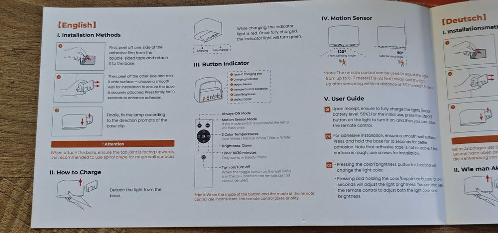 4 LED стенни лампи, безжични, презареждащи, сензор и дистанционно.