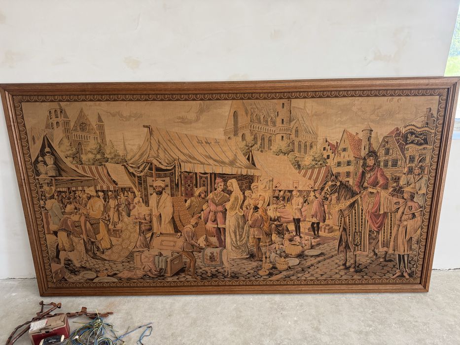 Tapiserie murală mare – Scenă medievală / Târg Ev Mediu