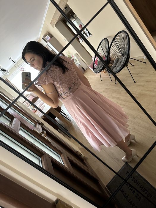 Rochie eleganta dantela roz pudra nou de ocazie nasa