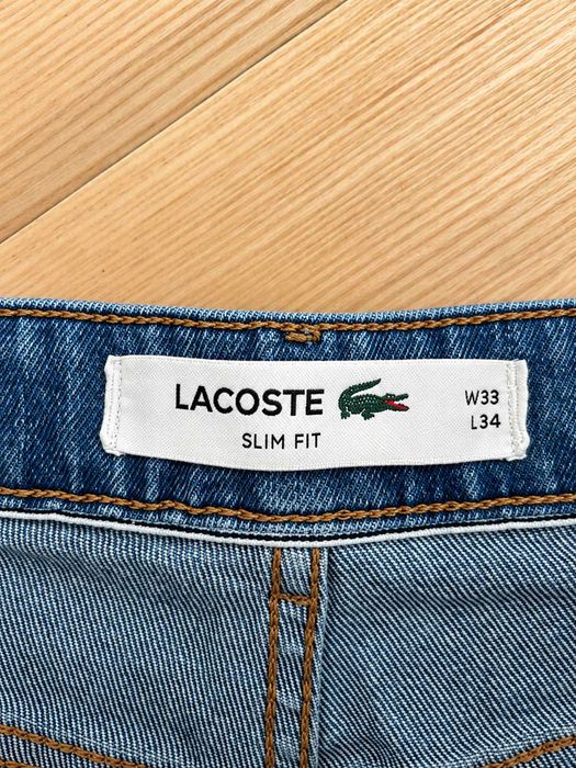 Blugi Lacoste bărbați Slim Fit, denim albastru cu monogram tonal, tiv franjurat, bumbac, mărimea M