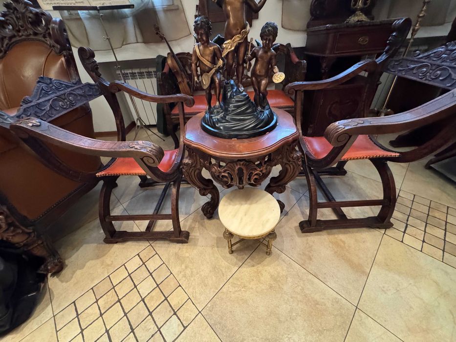 Стари мебели, пейка, два стола и масичка с интарзии