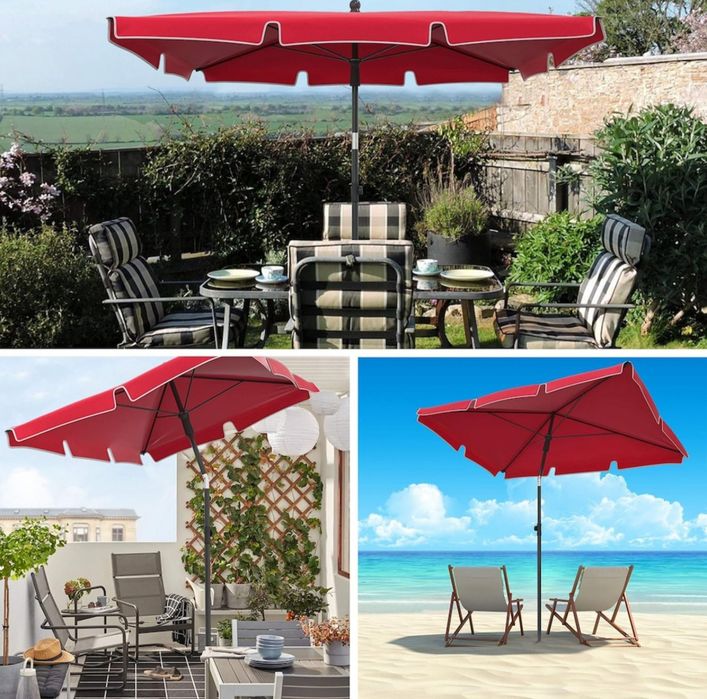 Umbrela de soare VOUNOT rectangulara 200x125 cm, cu husa de protectie, protectie UV50+, pentru terasa, gradina, balcon sau plaja, Rosu