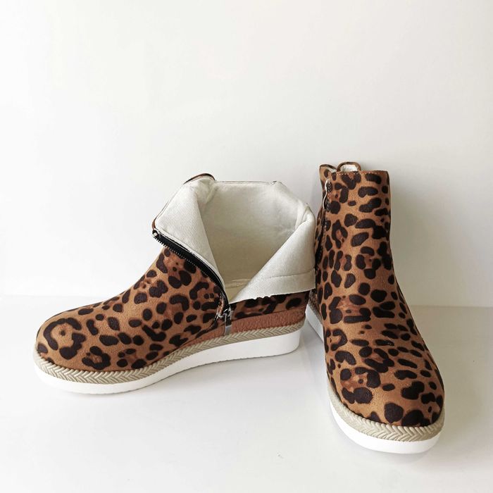 Дамски боти с леопардов принт до глезена, леопардови боти