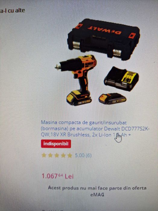 Masina de gaurit si insurubat De Walt, pret 450 Lei.