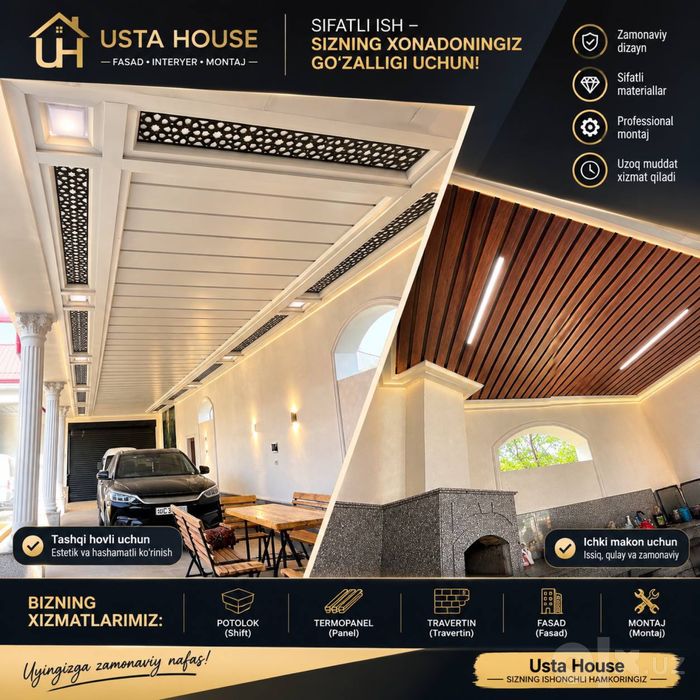 Туникабонд ,Травертин фасад монтажи-профессионал усталар | USTA HOUSE