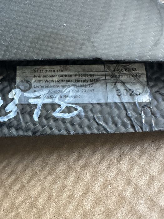 Карбонов сполер добавка,лип за предна броня Бмв Bmw F80 F82 F83 Front  Carbon Fiber Genuine BMW M3 F80 F82 M4 M Performance