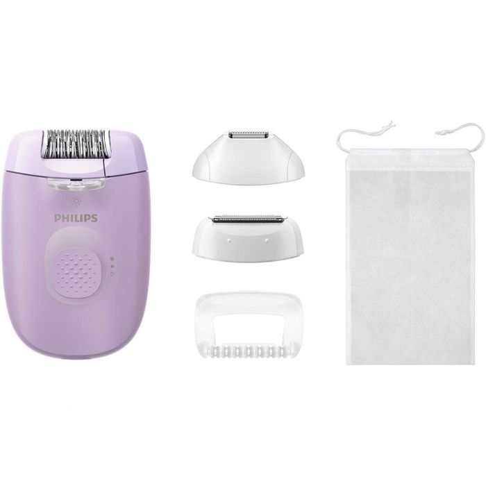 Epilator Philips Seria 4000 BRE257/00, 2 setari de viteza, cap de epilare lavabil, 4 accesorii pentru corp si zona inghinala, lunina LED, Lila