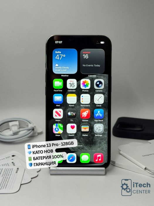 iPhone 13 Pro, 128GB, Graphite, 100% батерия, КАТО НОВ, ГАРАНЦИЯ!