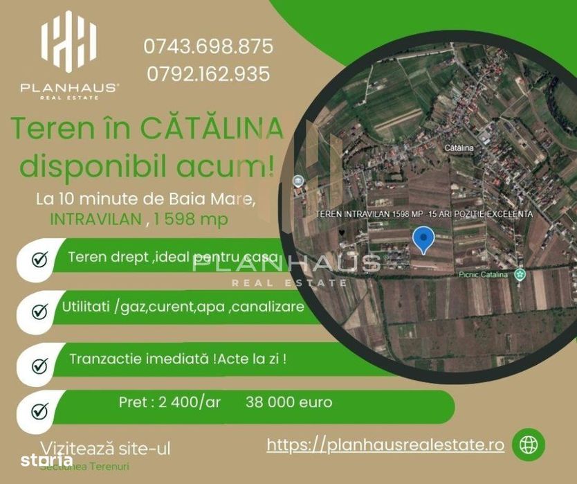Teren intravilan Cătălina, 1 598 mp ,acces din drum principal