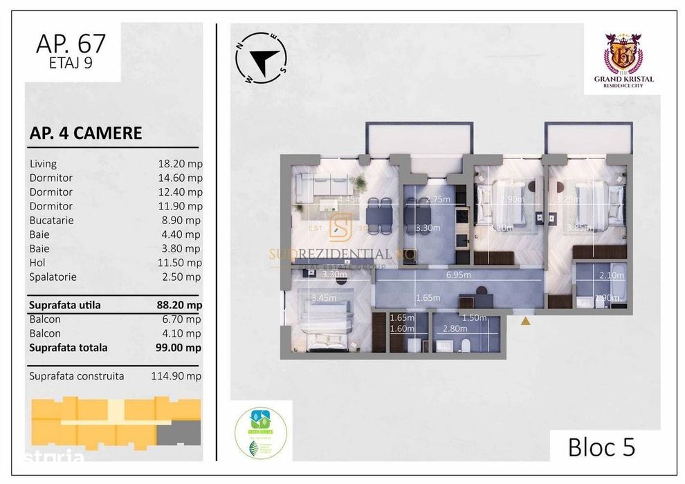 Apartament Premium cu 4 camere și 2 locuri de parcare incluse