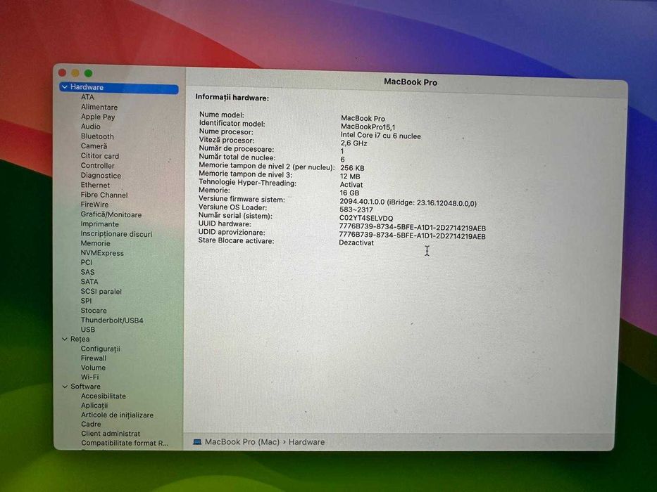 MacBook Pro 15" 2019 | i7 2.6GHz | 16GB RAM | 256GB SSD | Touch Bar