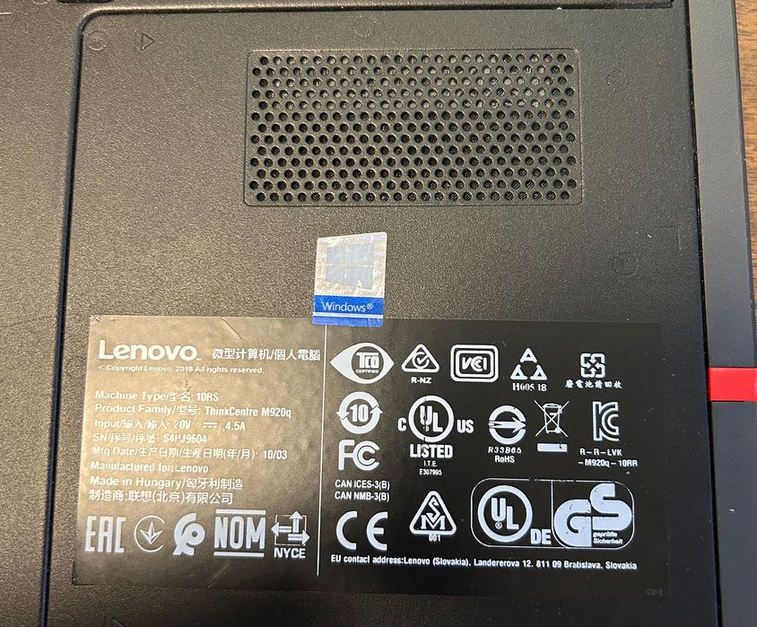 Unitate mini pc Lenovo ThinkCentre M920q, i5 9500t, 16GB, 256GB SSD