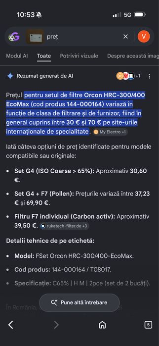 Set Filtre Orcon HRC-300/400-EcoMax (2 bucăți) - Nou