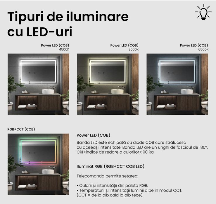 Oglindă iluminată LED cu funcție Bluetooth
