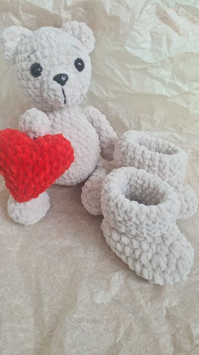 Ръчно плетена плюшена играчка мече Подаръчна бебешка кутия