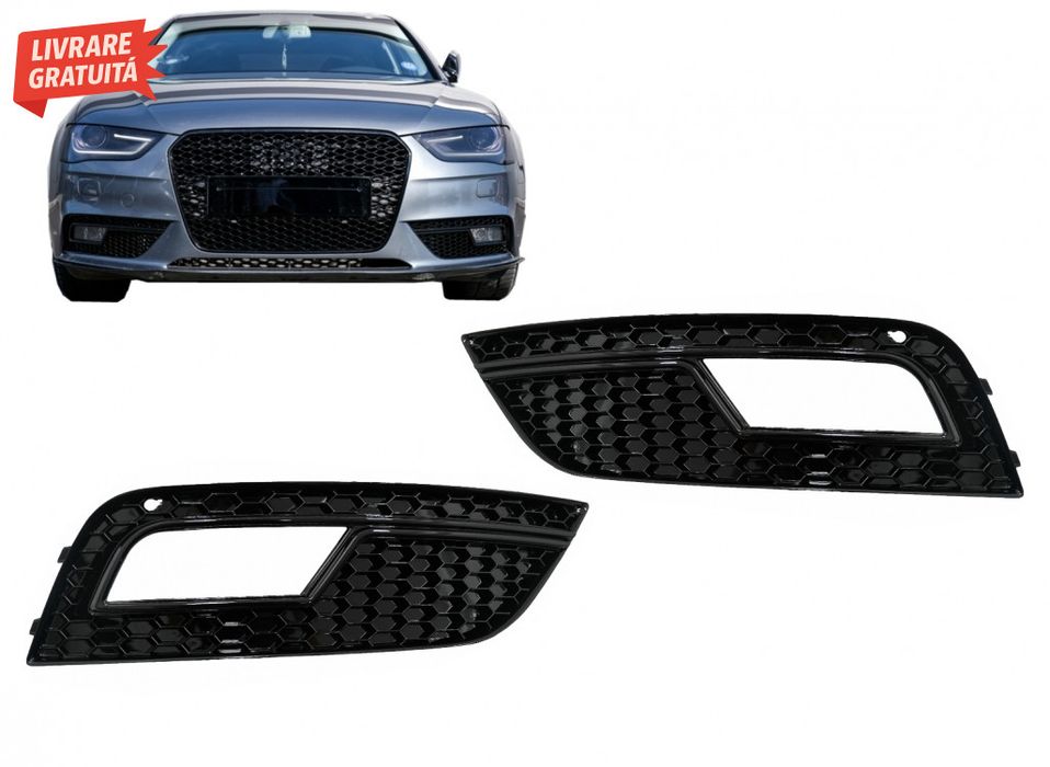 Grile Proiector Audi A4 B8 facelift (2012-2015) RS4 Design Negru Lucio