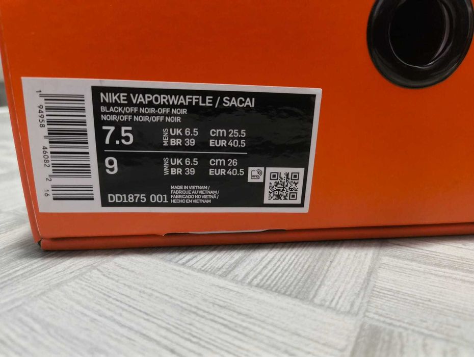 Nike x Sacai Vaporwaffle Black Gum, Negru, marime 40.5 EU