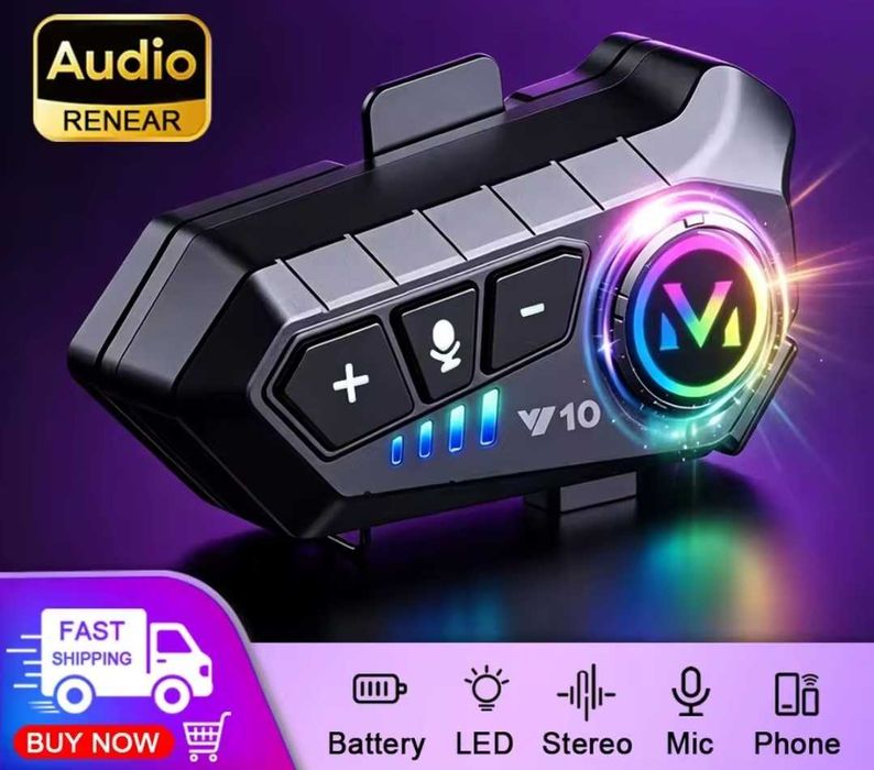 Sistem Bluetooth Casca Moto HandsFree Bluetooth 5.3, reducere a zgomotului, control vocal, raza actiune 20 m, USB-C, IPX6 , 85 × 35 mm, negru