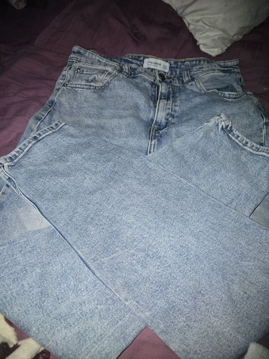 Blugi Pull&Bear wide leg bleu deschis