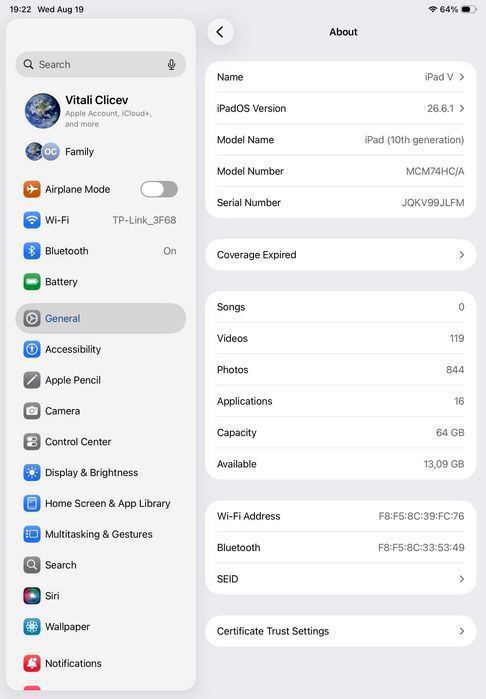 iPad 10-то поколение, 64 GB, Wi‑Fi
