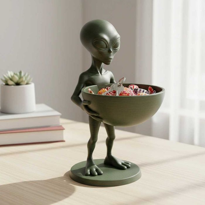 Figurină Decorativă Extraterestru cu Bol Suport Obiecte Mici 18 cm