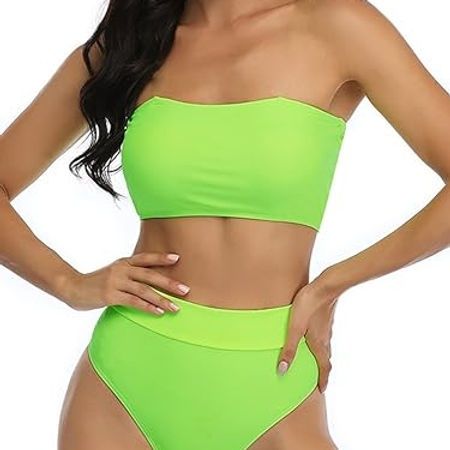 Costum de baie S, fără bretele cu talie înaltă cu bandă din două piese