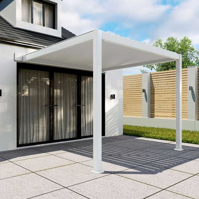 Pergola bioclimatica motorizata cu lamele mobile si lumini LED